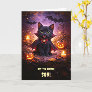 Son Happy Halloween with Black Cat Bats Pumpkins Card