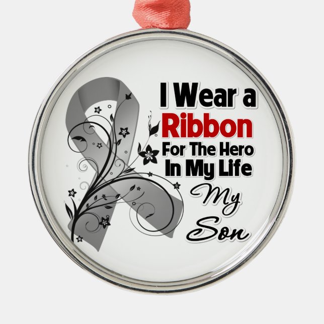 Son Hero in My Life Brain Cancer Metal Tree Decoration (Front)