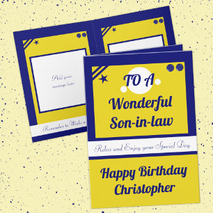 Son in law blue and yellow happy birthday card