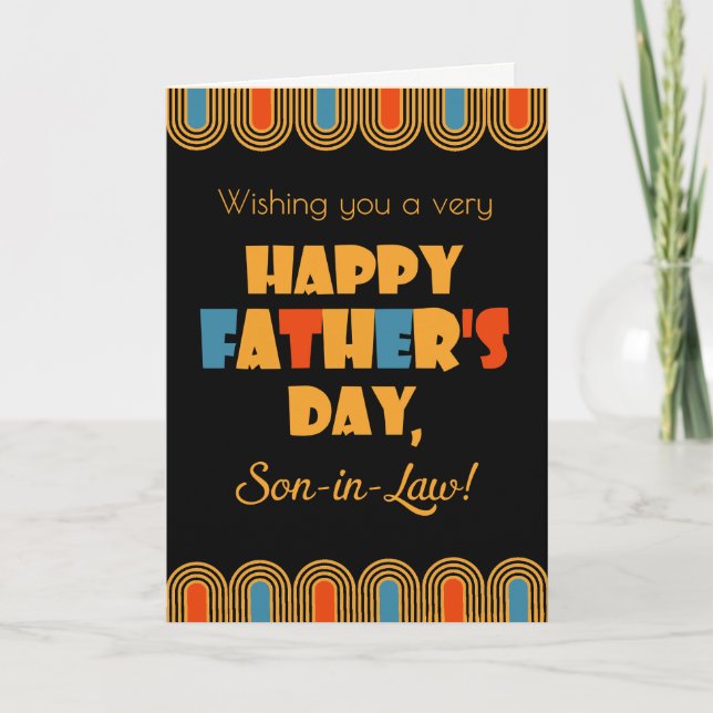 Son in Law Father's Day Art Deco Style on Black Card (Front)