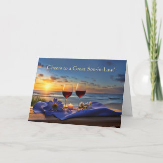 Son in Law Happy Fathers Day Cheers with Wine Holiday Card