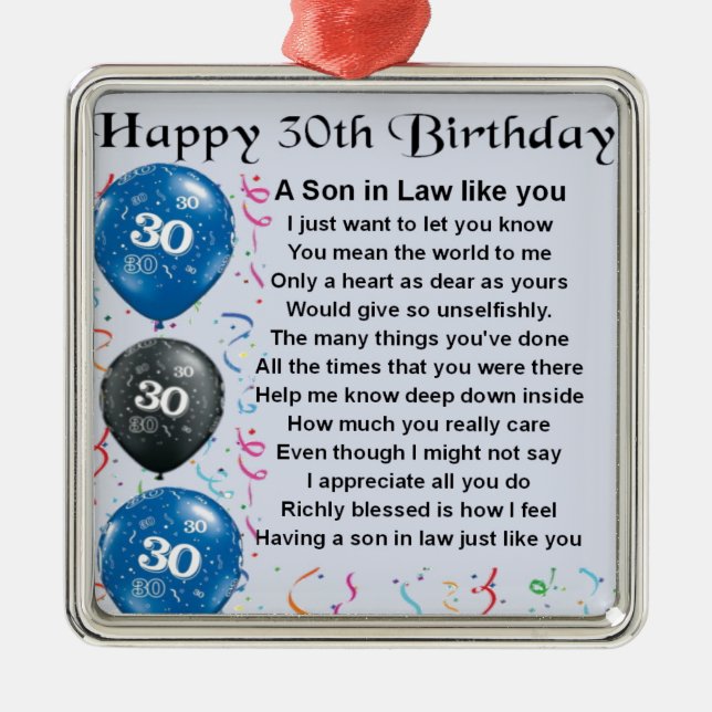 Son in Law Poem  - 30th Birthday Metal Tree Decoration (Front)