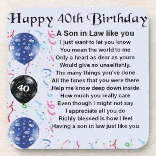 Son in Law Poem - 40th Birthday Design Coaster