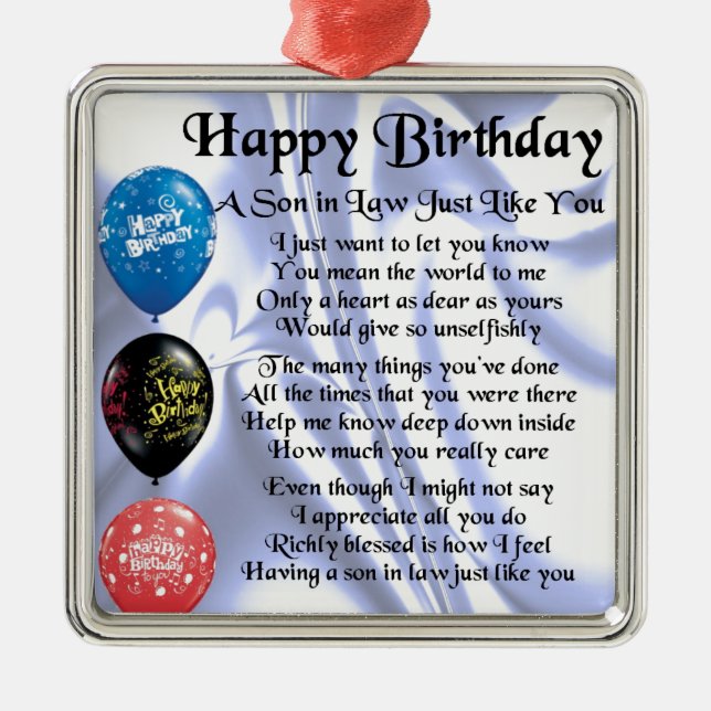 Son in Law poem -  Happy Birthday Design Metal Tree Decoration (Front)