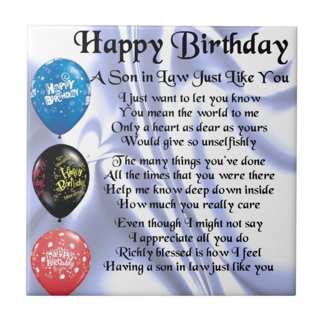 Son in Law poem -  Happy Birthday Design Tile (Front)