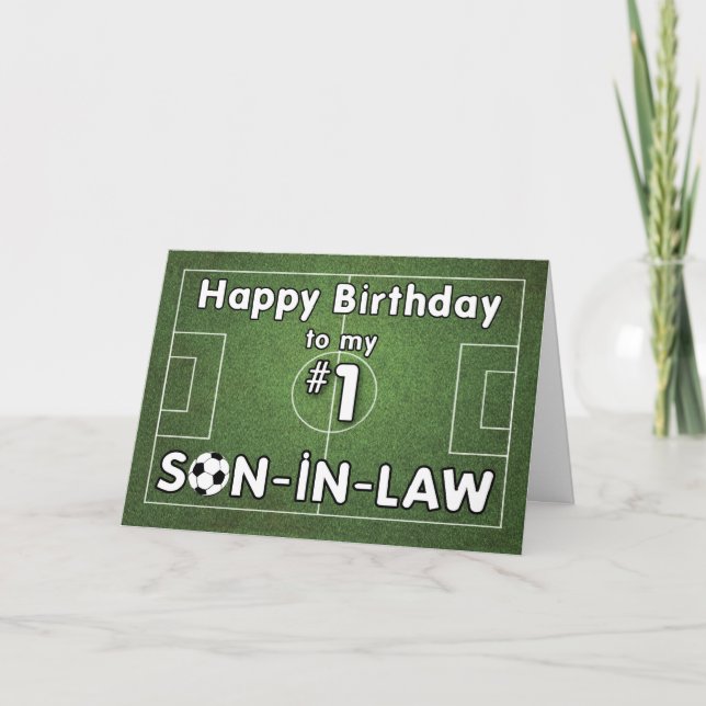 Son-in-Law Soccer Birthday with Grass Field and Ba Card (Front)