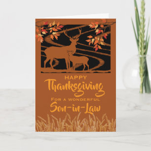 Son in Law Thanksgiving Deer in Field Fall Leaves Card