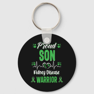 Son Kidney Disease Warrior Awareness Ribbon Green Key Ring