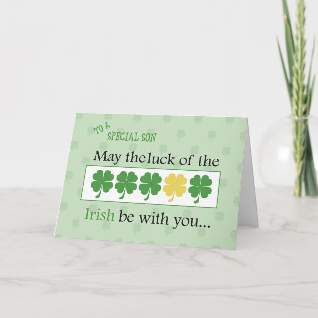 Son, Luck of the Irish St. Patrick's Day Clovers Card (Front)
