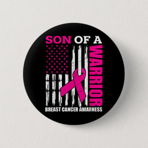 Son Of A Warrior Breast Cancer Awareness Usa Flag 6 Cm Round Badge