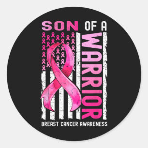 Son Of A Warrior Breast Cancer Usa Flag Awareness Classic Round Sticker
