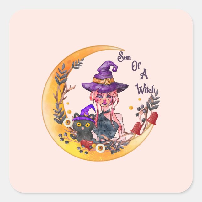 Son of a Witch – Crescent Moon Design Square Sticker (Front)