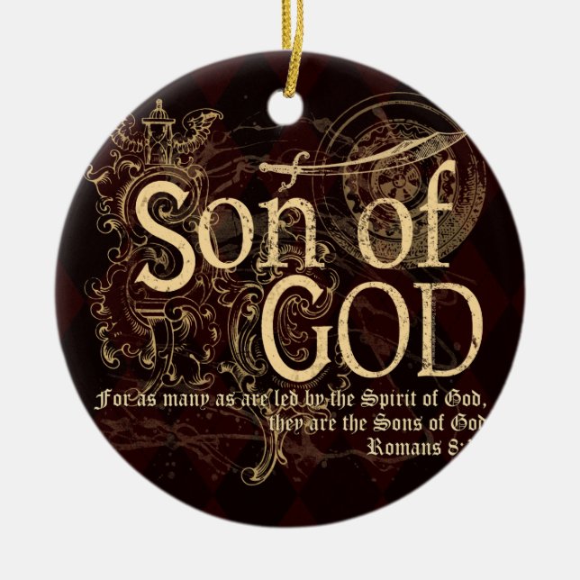 Son of God, Romans 8:14 Christian Ceramic Tree Decoration (Front)