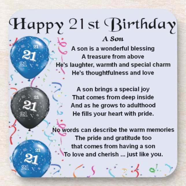 Son Poem  - 21st Birthday Design Coaster (Front)