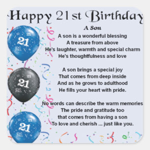 Son Poem  - 21st Birthday Design Square Sticker