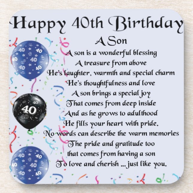 Son Poem  - 40th Birthday Design Coaster (Front)