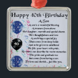 Son Poem  - 40th Birthday Design Metal Tree Decoration<br><div class="desc">A great gift for a son on his 40th birthday</div>