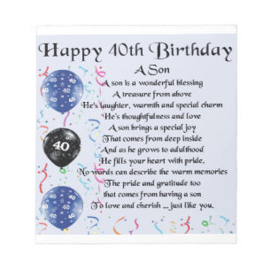 Son Poem  - 40th Birthday Design Notepad