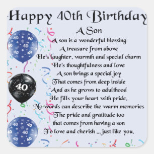 Son Poem - 40th Birthday Design Square Sticker