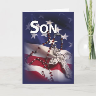 Son Thinking of You with American Flag and Rosary Card
