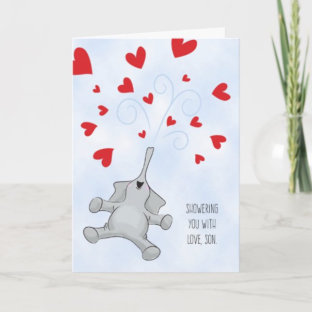 Son Valentine's Day Elephant & Hearts Holiday Card (Front)