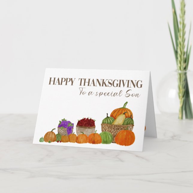 Son Watercolor Pumpkins Thanksgiving Card (Front)
