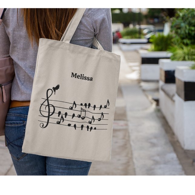 Song bird acting as musical notes, customisable tote bag (Creator Uploaded)