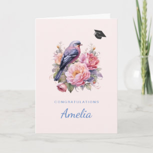 Song Bird Sitting atop Pink Peonies Graduation Card