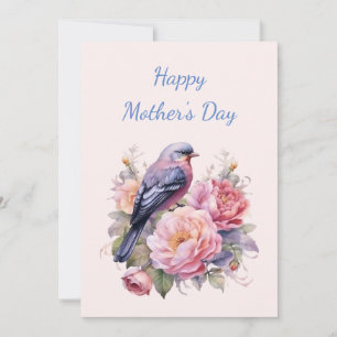 Song Bird Sitting atop Pink Peonies Mother's Day Holiday Card