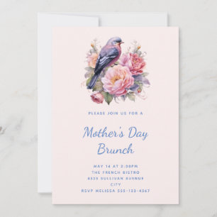 Song Bird Sitting atop Pink Peonies Mother's Day Invitation