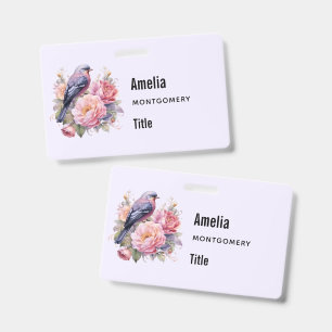 Song Bird Standing atop Pink Peonies ID Badge