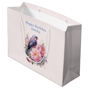Song Bird Standing atop Pink Peonies Large Gift Bag