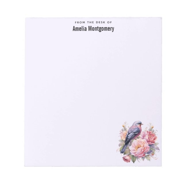 Song Bird Standing atop Pink Peonies Notepad (Front)