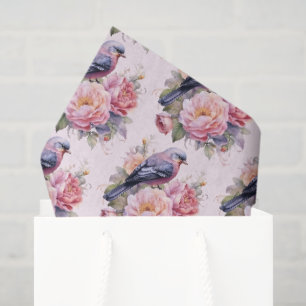 Song Bird Standing atop Pink Peonies Pattern Tissue Paper