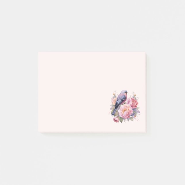Song Bird Standing atop Pink Peonies Post-it Notes (Front)