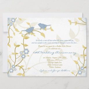 Song Birds Blue Gold Diamond Wedding Anniversary Invitation