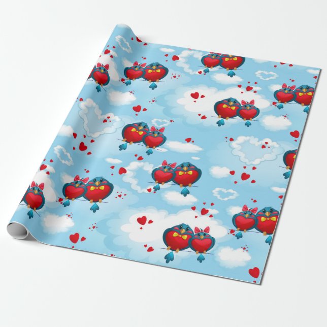 Song Birds Love Pattern Wrapping Paper (Unrolled)