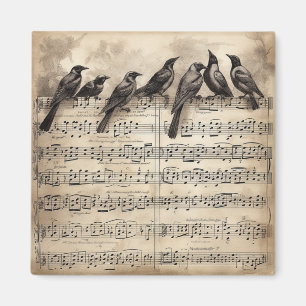song birds sitting on a musical composition magnet