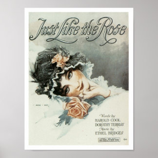 Song Just Like the Rose Vintage Music Sheet Cover Poster