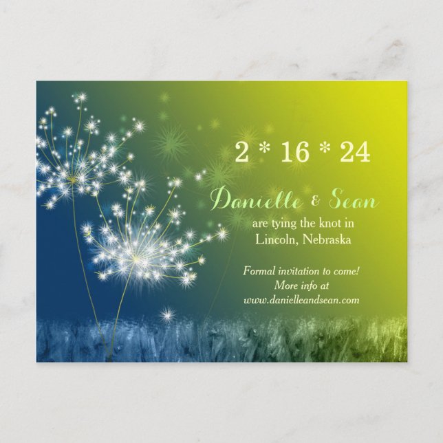 Song of Dandelions Wedding Save the Date Announcement Postcard (Front)