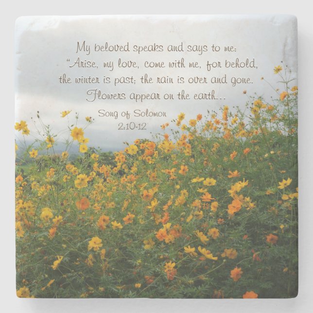 Song of Solomon 2:10-12, Bible Verse, Flowers Stone Coaster (Front)