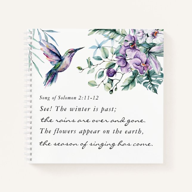 Song of Solomon 2:11-12 Hummingbird Flowers Bible Notebook (Front)
