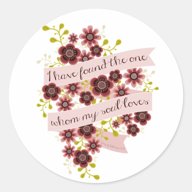 Song of Solomon Love Quote Romantic Floral Classic Round Sticker (Front)