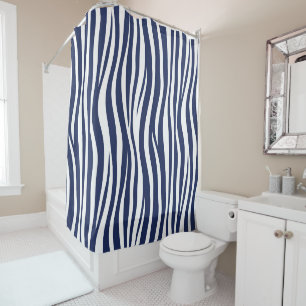 Song of the Sea Navy Blue Nautical Flowing Waves Shower Curtain