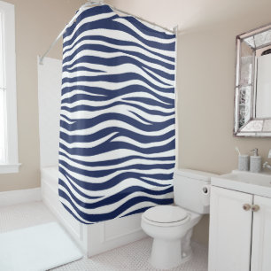 Song of the Sea Navy Blue Nautical Flowing Waves Shower Curtain