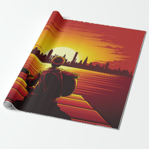 Song of the sunset illustration sunset,alone,boy,g wrapping paper