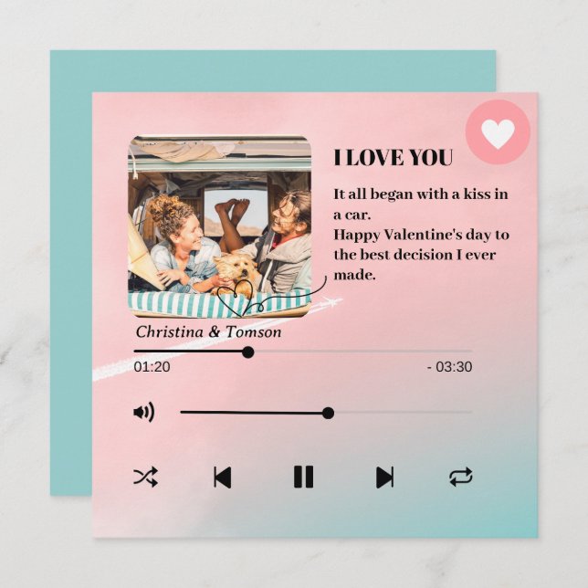 Song Playlist Photo Love Valentine's Day Card (Front/Back)