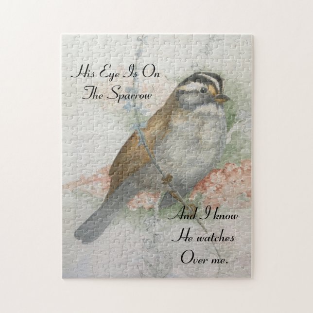 Song Sparrow He Watches Over Me Bible Quote Jigsaw Puzzle (Vertical)