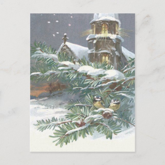 Songbird Evergreen Church Christian Cross Snow Postcard (Front)