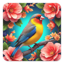 🐦 Songbird Floral Perch Bright Garden Nature Art